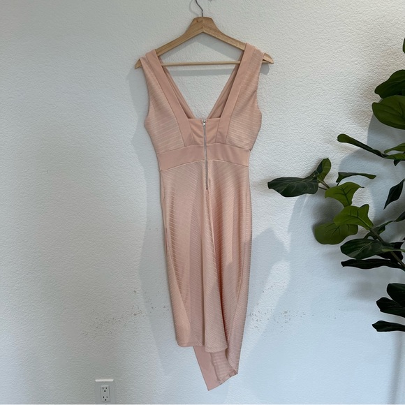 ASOS Baby Pink Bandage V-Neck Asymmetrical Bodycon Midi Special Occasion Dress 4 - Picture 5 of 6